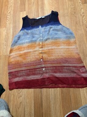 Liz Claiborne Multicolor Ombre Stripe Button-Front Tank Top